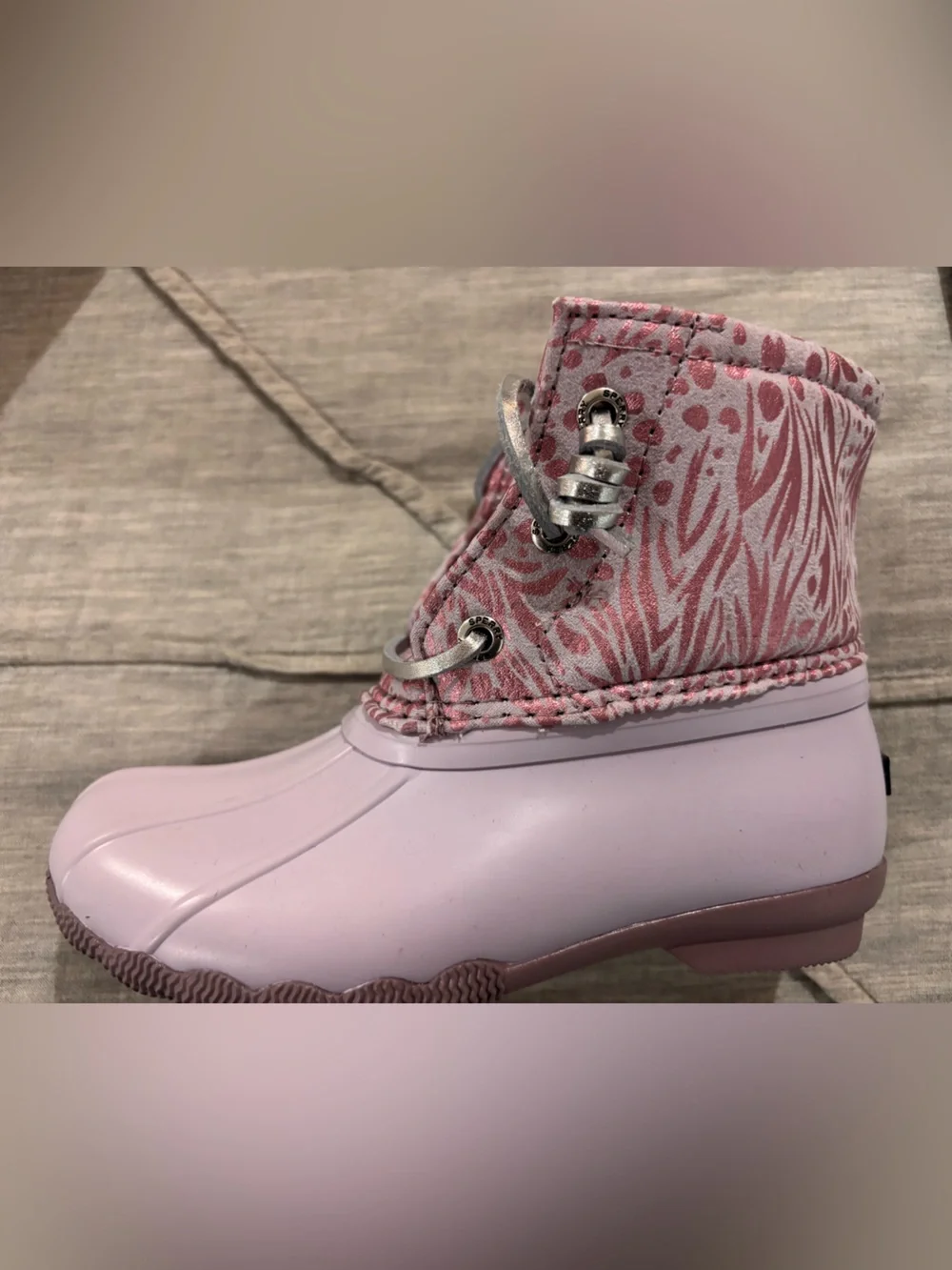 Sperry Kids Pink Patterned Waterproof Lace-Up & Zip Rain Boots